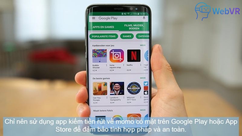Chỉ nên sử dụng app kiếm tiền rút về momo có mặt trên Google Play hoặc App Store để đảm bảo tính hợp pháp và an toàn.