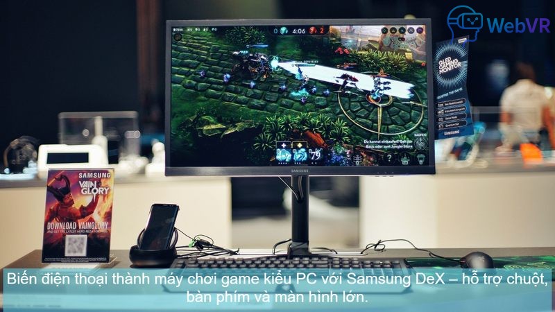 Biến điện thoại thành máy chơi game kiểu PC với Samsung DeX – hỗ trợ chuột, bàn phím và màn hình lớn.