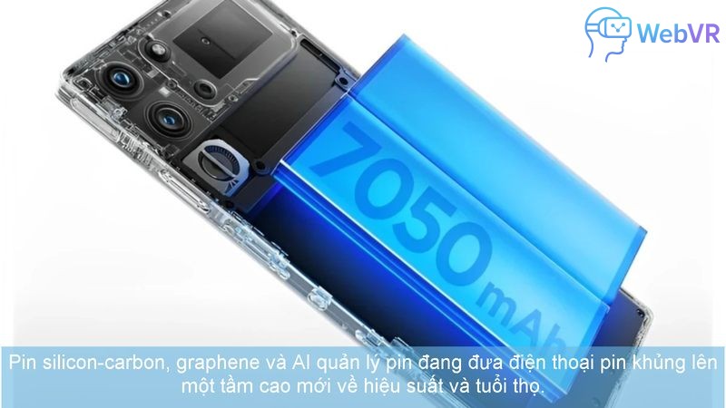 Pin silicon-carbon, graphene và AI quản lý pin đang đưa điện thoại pin khủng lên một tầm cao mới về hiệu suất và tuổi thọ.
