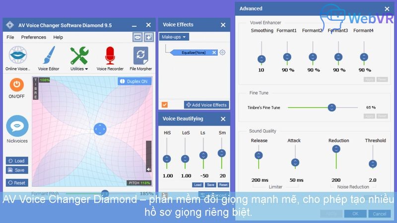 AV Voice Changer Diamond – phần mềm đổi giọng mạnh mẽ, cho phép tạo nhiều hồ sơ giọng riêng biệt.