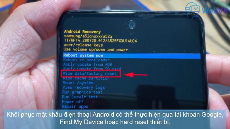 Khôi phục mật khẩu điện thoại Android có thể thực hiện qua tài khoản Google, Find My Device hoặc hard reset thiết bị.