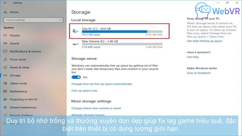Duy trì bộ nhớ trống và thường xuyên dọn dẹp giúp fix lag game hiệu quả, đặc biệt trên thiết bị có dung lượng giới hạn.