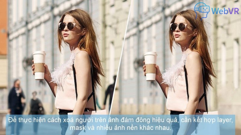 Để thực hiện cách xoá người trên ảnh đám đông hiệu quả, cần kết hợp layer, mask và nhiều ảnh nền khác nhau.